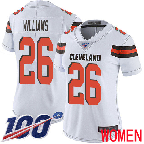 Cleveland Browns Greedy Williams Women White Limited Jersey 26 NFL Football Road 100th Season Vapor Untouchable